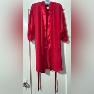 Vintage PRIVATE LUXURIES Red Sheer & Satin Kimono Style Robe Women’s Small